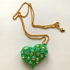 *SOLD*Betsey Johnson green crystal heart necklace
